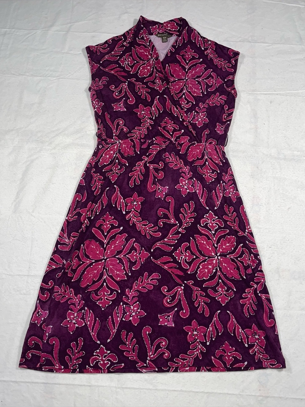 Tommy Bahama M Purple Pink Floral Collared Fit N Flare Belt Loops Dress Preppy